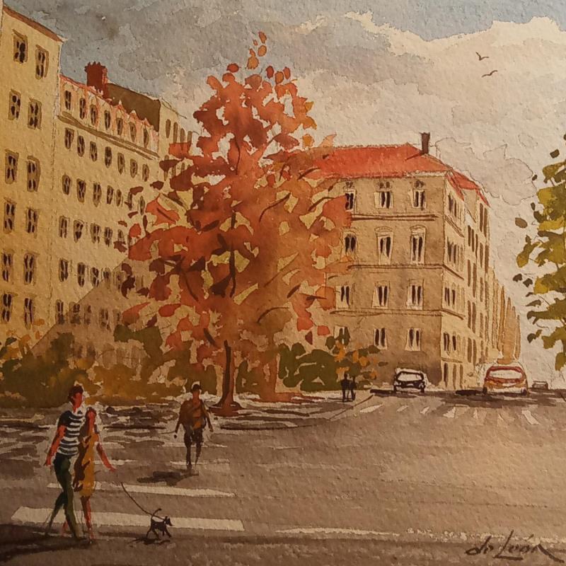 Peinture Nous et notre chien par De León Lévi Marcelo | Tableau Figuratif Urbain Aquarelle