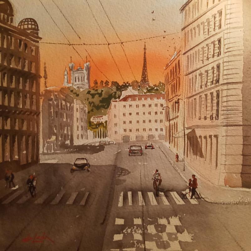 Painting Coucher de soleil by De León Lévi Marcelo | Painting Figurative Urban Watercolor