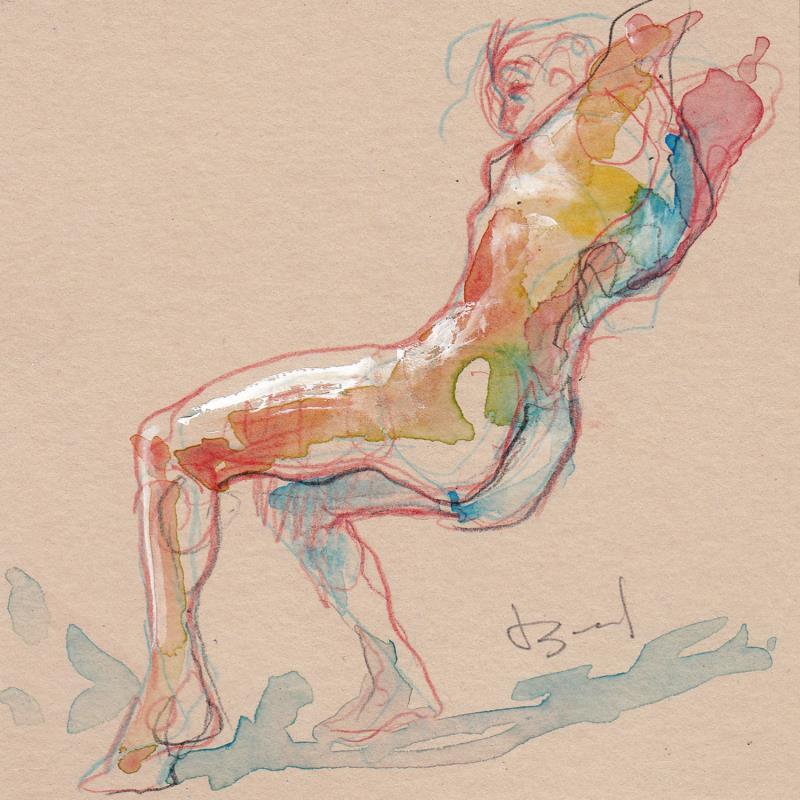 Painting Dérapage by Brunel Sébastien | Painting Figurative Nude Watercolor