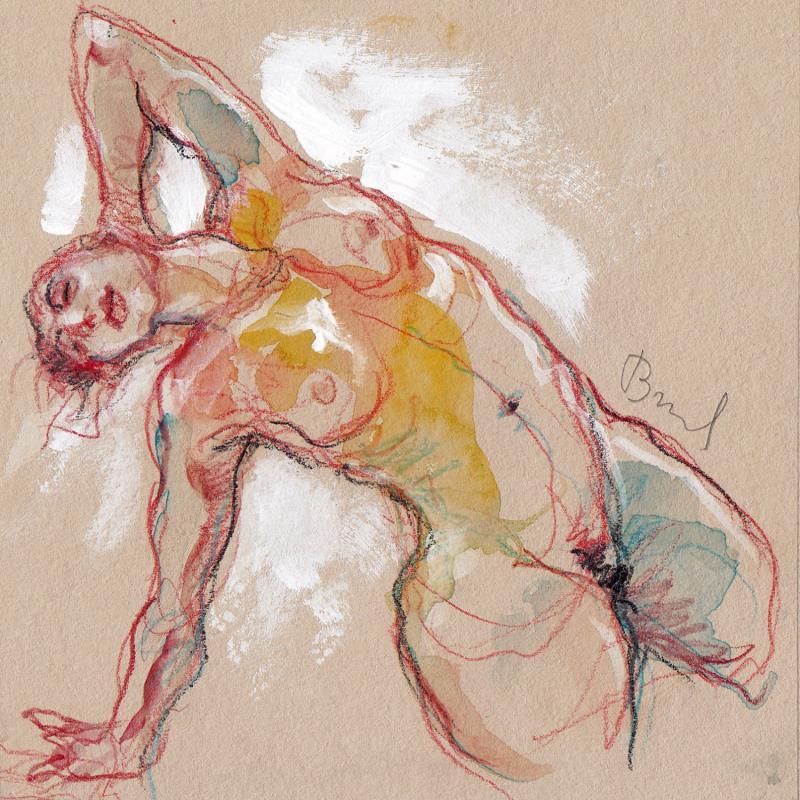 Painting Méline courbée by Brunel Sébastien | Painting Figurative Nude Watercolor