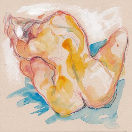 Painting Méline dos courbé by Brunel Sébastien | Painting Figurative Watercolor Nude