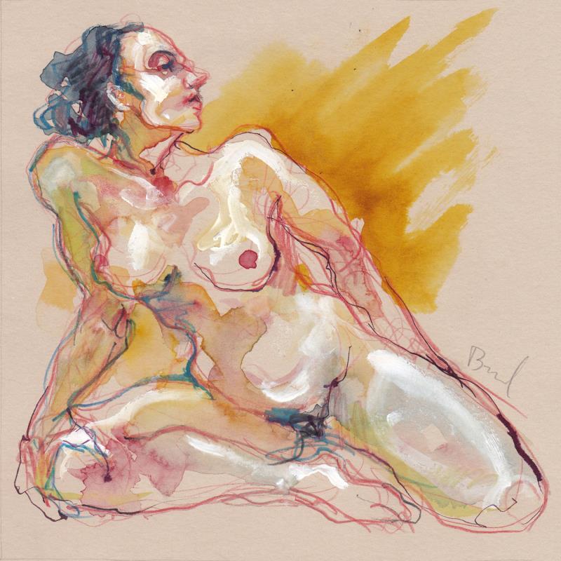 Painting Le modèle inconnu by Brunel Sébastien | Painting Figurative Watercolor Nude, Pop icons