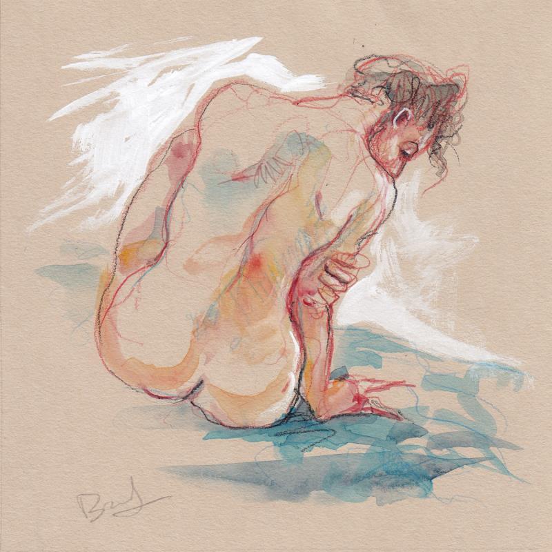 Painting Méline de dos by Brunel Sébastien | Painting Figurative Watercolor Nude, Pop icons