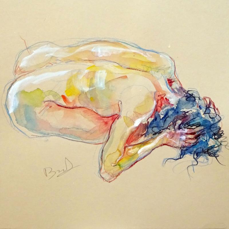 Painting Aurora prostrée by Brunel Sébastien | Painting Figurative Nude Watercolor