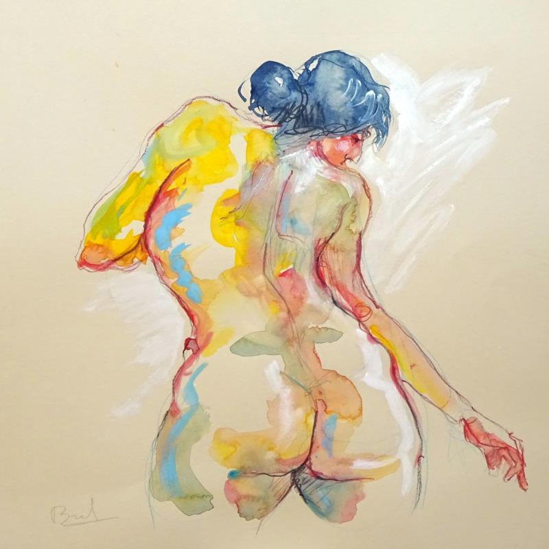 Painting Méline dos jaune by Brunel Sébastien | Painting Figurative Nude Watercolor