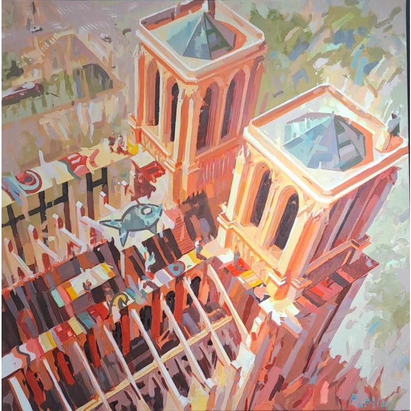 Peinture échafaudage sur la cathédrale par Heaton Rudyard | Tableau Figuratif Huile Acrylique