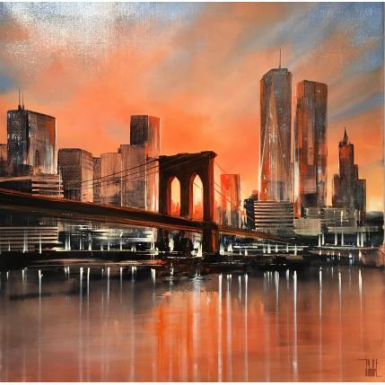 Painting Derniers éclats du jour sur Manhattan by Guillet Jerome | Painting Figurative Oil Urban