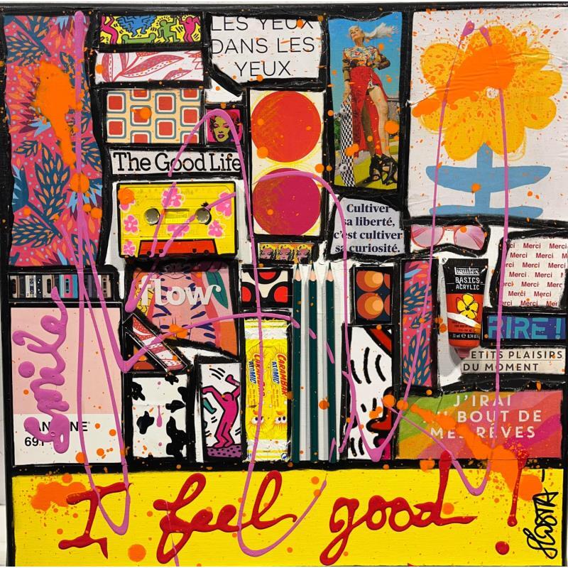 Gemälde I feel good  von Costa Sophie | Gemälde Pop-Art Acryl Collage Upcycling