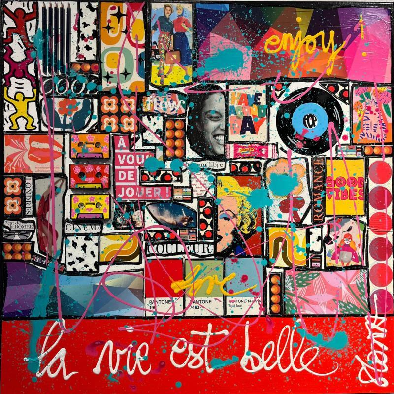 Painting La vie est belle  by Costa Sophie | Painting Pop-art Acrylic Gluing Upcycling