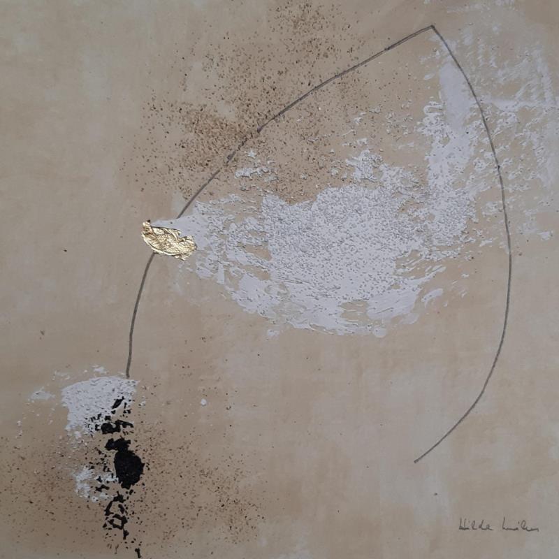 Peinture abstract beige A 126 par Wilms Hilde | Tableau Abstrait Acrylique, Collage, Feuille d'or