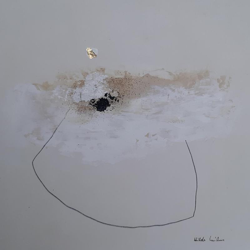 Painting abstract white B 117 by Wilms Hilde | Painting Abstract Acrylic Gluing Gold leaf