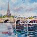 Peinture LA TOUR EIFFEL VUE DE LA RIVE DROITE par Euger | Tableau Figuratif Paysages Urbain Marine Acrylique