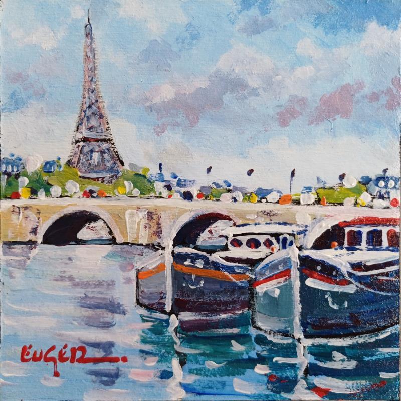 Gemälde LA TOUR EIFFEL VUE DE LA RIVE DROITE von Euger | Gemälde Figurativ Acryl Landschaften, Marine, Urban