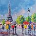 Peinture PLACE DE LA CONCORDE SOUS LA PLUIE par Euger | Tableau Figuratif Société Urbain Scènes de vie Carton Acrylique