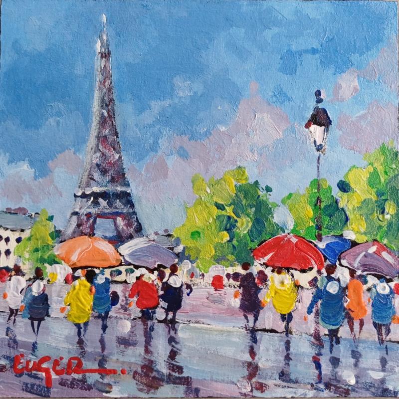 Gemälde PLACE DE LA CONCORDE SOUS LA PLUIE von Euger | Gemälde Figurativ Gesellschaft Urban Alltagsszenen Pappe Acryl