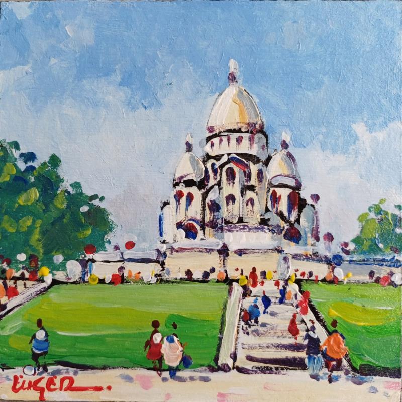 Peinture AU PIED DU SACRE COEUR DE MONTMARTRE par Euger | Tableau Figuratif Paysages Urbain Scènes de vie Acrylique