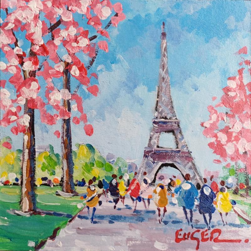 Gemälde PRINTEMPS A LA TOUR EIFFEL von Euger | Gemälde Figurativ Landschaften Urban Alltagsszenen Acryl