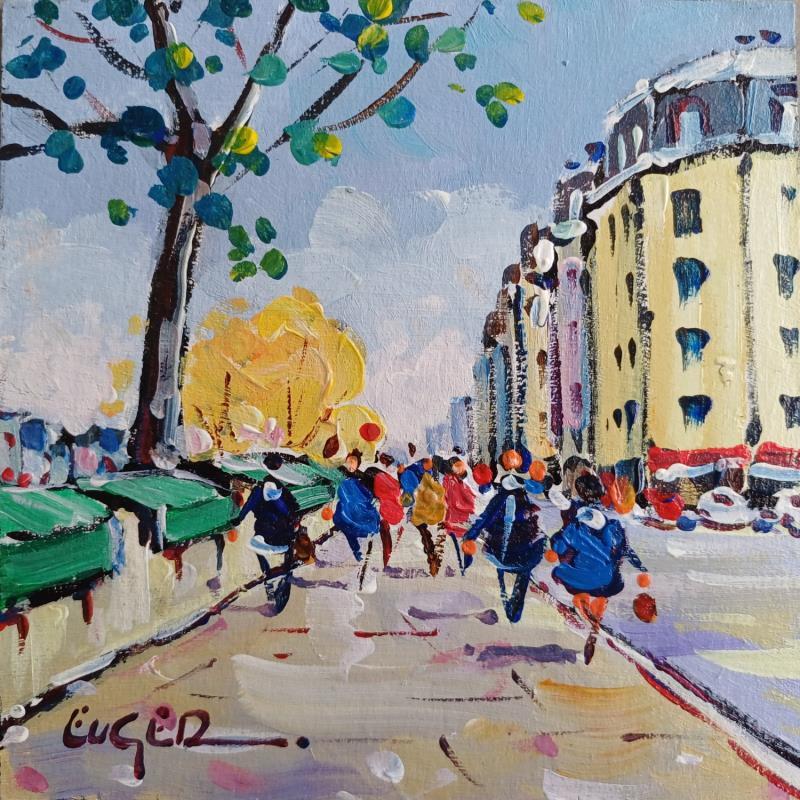 Peinture BOUQUINISTES RIVE GAUCHE A PARIS par Euger | Tableau Figuratif Société Urbain Scènes de vie Acrylique