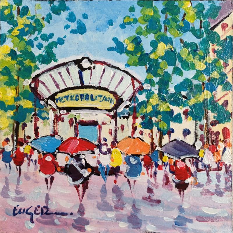 Gemälde PLACE DES ABBESSES A MONTMARTRE von Euger | Gemälde Figurativ Gesellschaft Urban Alltagsszenen Acryl