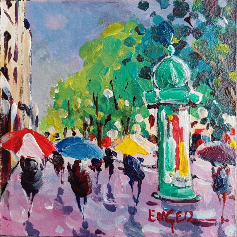 Painting  PLUIE SUR LES GRANDS BOULEVARDS A PARIS by Euger | Painting Figurative Society Urban Life style Acrylic