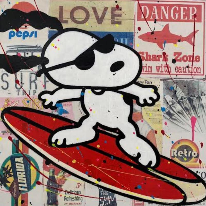 Painting Surfing the wave by Marie G.  | Painting Pop-art Acrylic, Gluing, Wood Pop icons