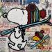 Gemälde  Snoopy et Woodstock au ski von Marie G.  | Gemälde Pop-Art Pop-Ikonen Holz Acryl Collage