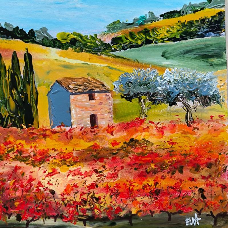 Painting Un cabanon dans les vignes by Rey Ewa | Painting Figurative Landscapes Acrylic