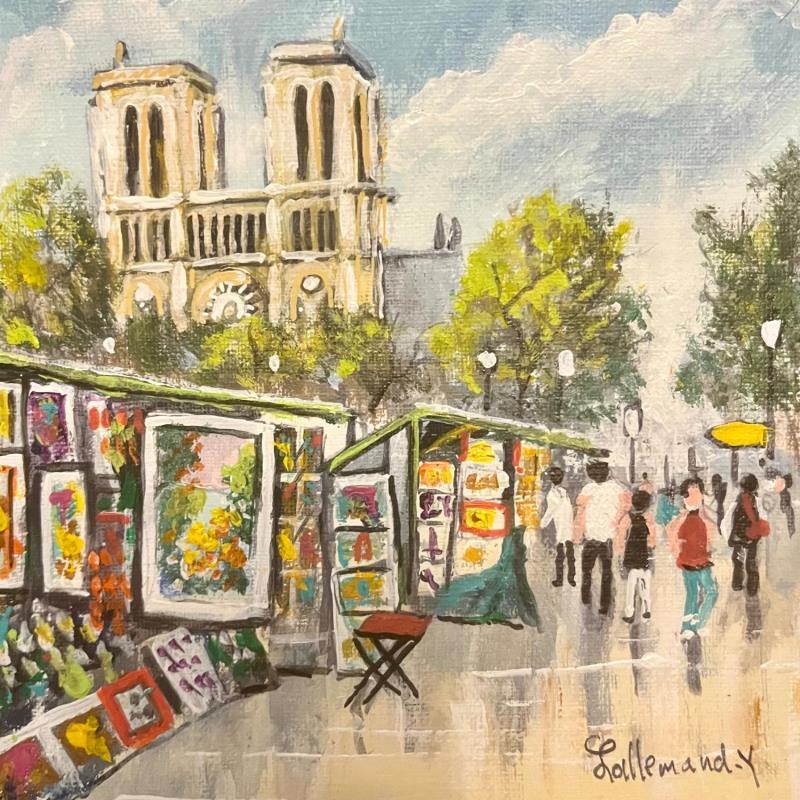 Peinture Les bouquinistes de Notre Dame par Lallemand Yves | Tableau Figuratif Urbain Acrylique