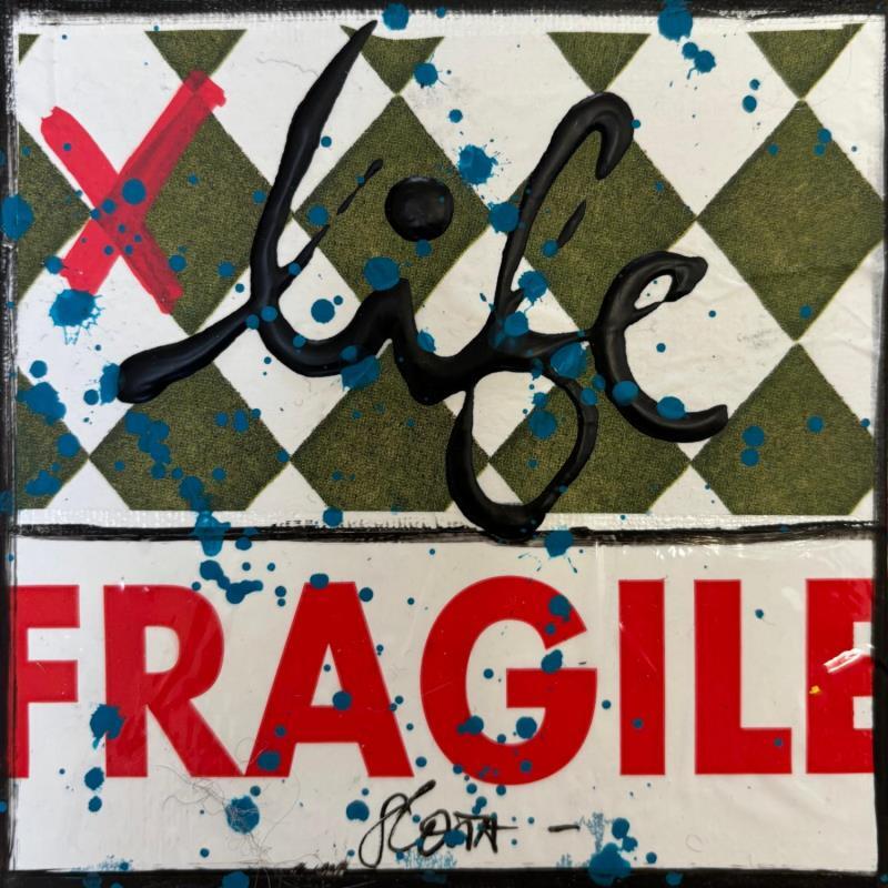 Painting Fragile life (damier) by Costa Sophie | Painting Pop-art Acrylic, Gluing, Upcycling