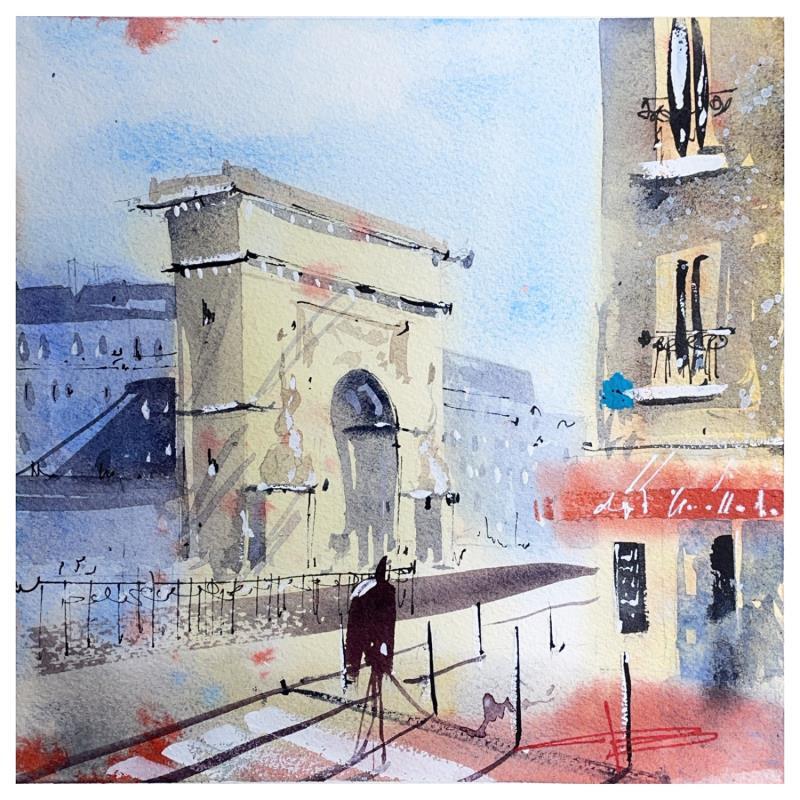 Peinture Les portes de Paris par Bailly Kévin  | Tableau Figuratif Urbain Architecture Aquarelle Encre