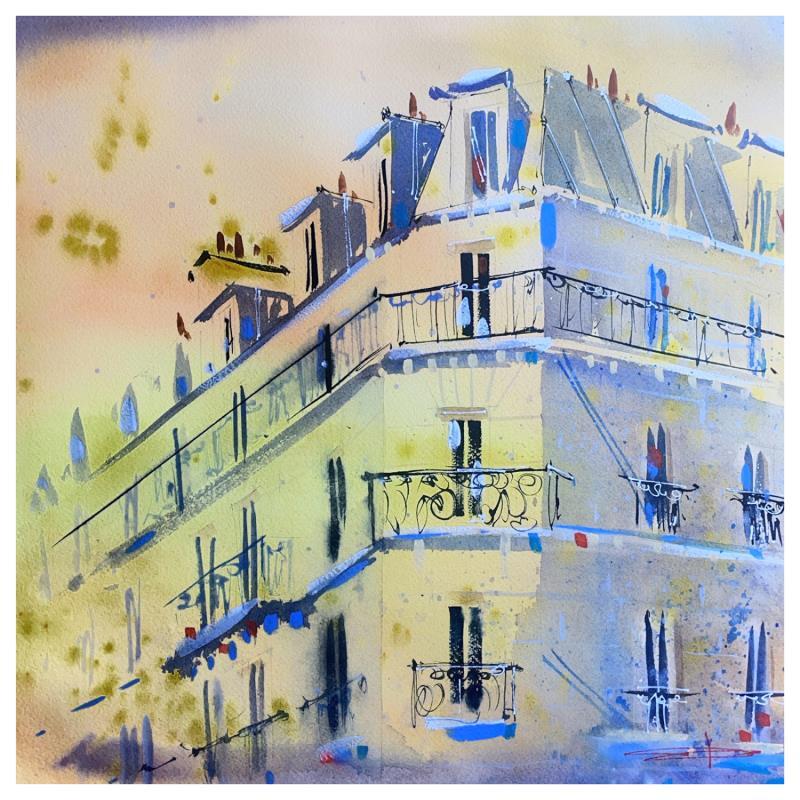 Peinture Architecture parisienne par Bailly Kévin  | Tableau Figuratif Urbain Architecture Aquarelle Encre