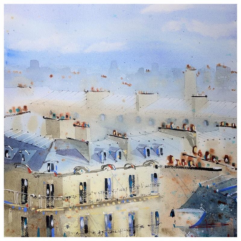 Peinture Infini des toits de Paris par Bailly Kévin  | Tableau Figuratif Urbain Architecture Aquarelle Encre