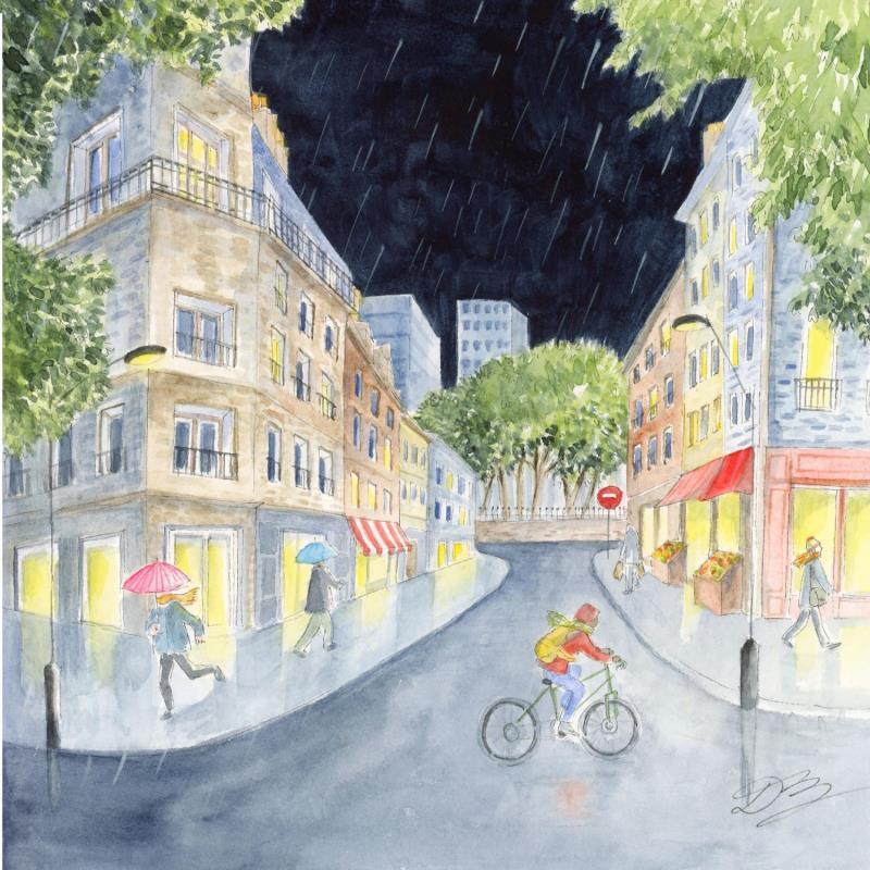 Gemälde Pluie d'hiver von Balme Delphine | Gemälde Figurativ Alltagsszenen Aquarell