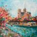 Painting Notre Dame Rose by Solveiga | Painting Impressionism Urban Life style Architecture Oil Acrylic