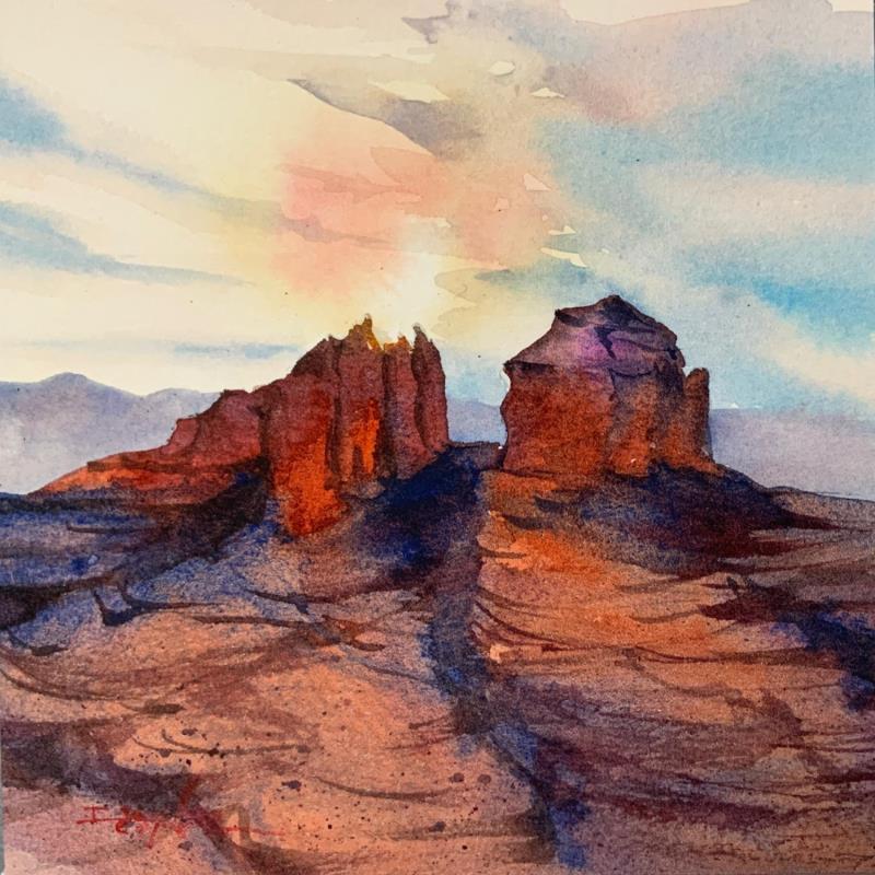 Painting Sedona 233 by Seruch Capouillez Isabelle | Painting Figurative Watercolor Landscapes, Nature, Urban