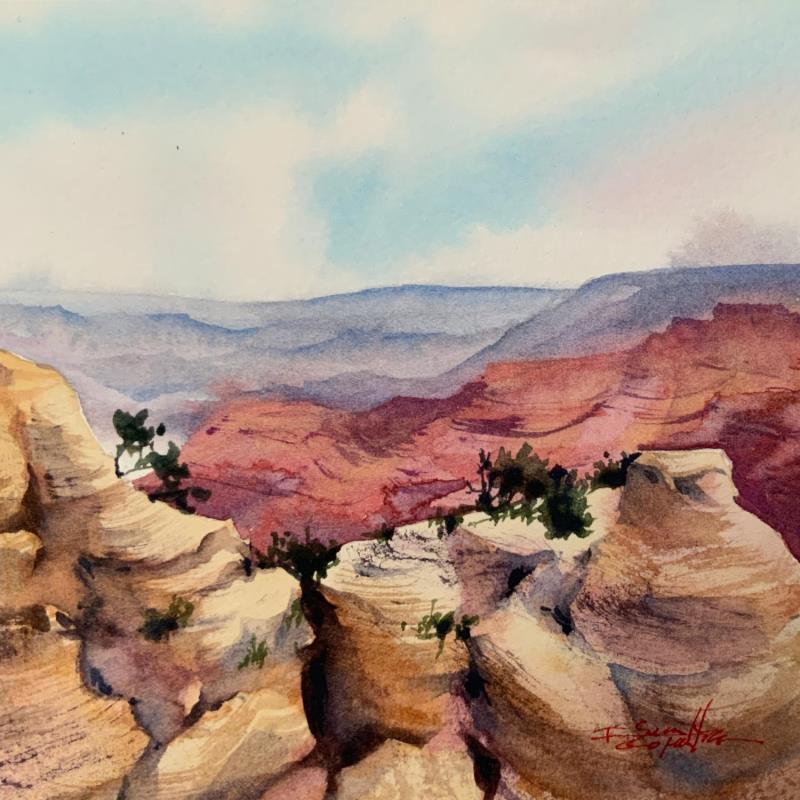 Painting Sedona 237 by Seruch Capouillez Isabelle | Painting Figurative Landscapes Urban Nature Watercolor