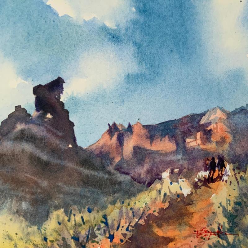 Painting Sedona 239 by Seruch Capouillez Isabelle | Painting Figurative Watercolor Landscapes, Nature, Urban