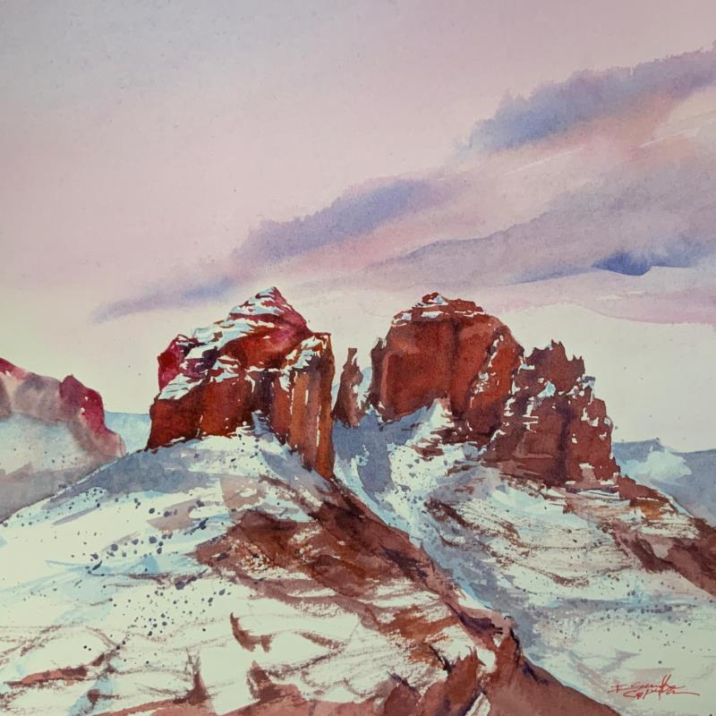 Painting Sedona 130 by Seruch Capouillez Isabelle | Painting Figurative Watercolor Landscapes, Nature, Urban