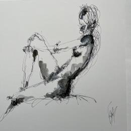 Painting OLGA .D by Sahuc François | Painting Figurative Ink, Watercolor Minimalist, Nude