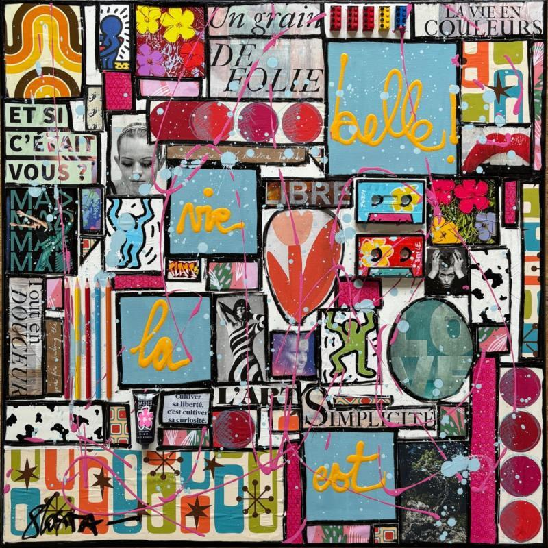 Gemälde La vie est belle ! von Costa Sophie | Gemälde Pop-Art Acryl Collage Upcycling