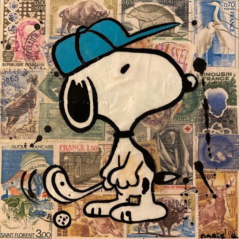 Painting F1  Snoopy timbré golf by Marie G.  | Painting Pop-art Pop icons Wood Acrylic Gluing