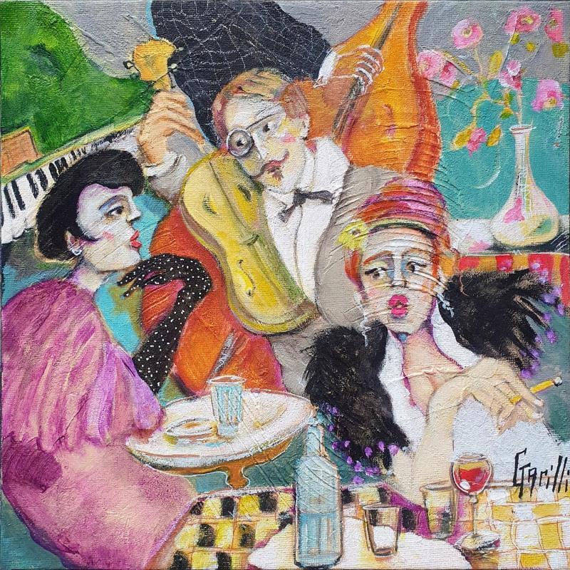 Peinture Envoûtante soirée rythmée  par Garilli Nicole | Tableau Figuratif Scènes de vie Acrylique