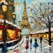 Peinture Christmas Time in Paris par Pigni Diana | Tableau Figuratif Urbain Scènes de vie Architecture Huile