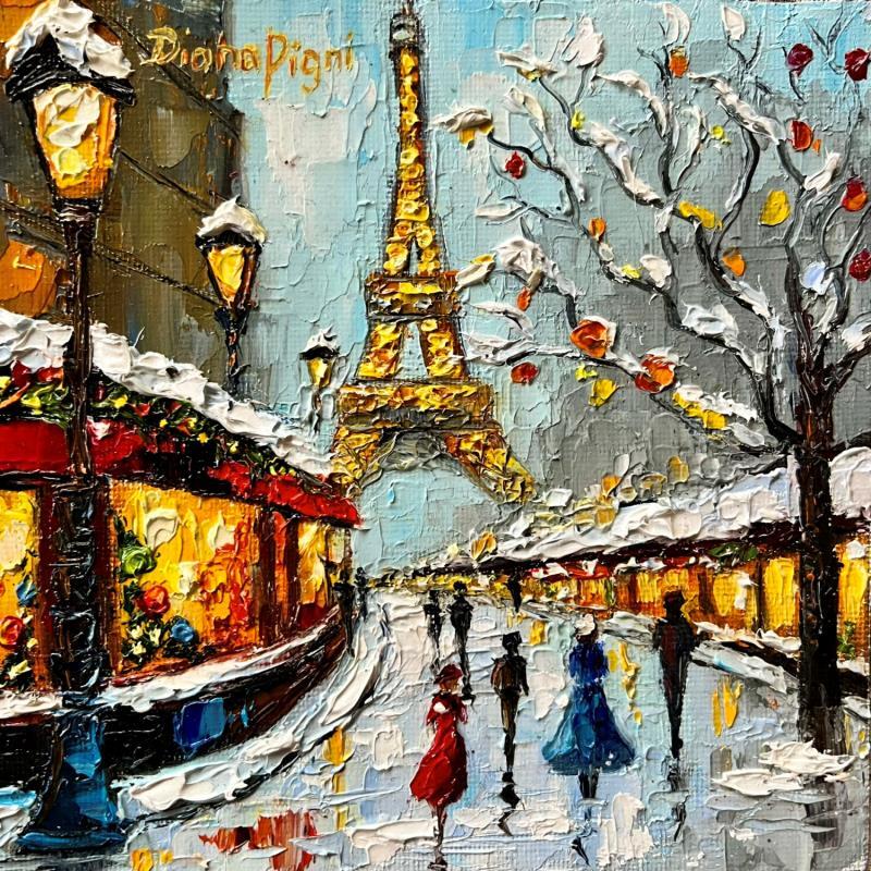 Peinture Christmas Time in Paris par Pigni Diana | Tableau Figuratif Urbain Scènes de vie Architecture Huile