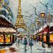 Painting Parisian Christmas Market by Pigni Diana | Painting Figurative Urban Life style Architecture Oil