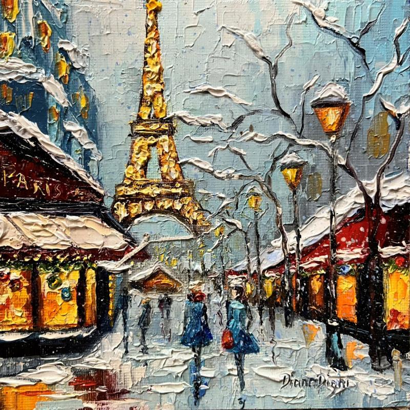 Painting Parisian Christmas Market by Pigni Diana | Painting Figurative Urban Life style Architecture Oil