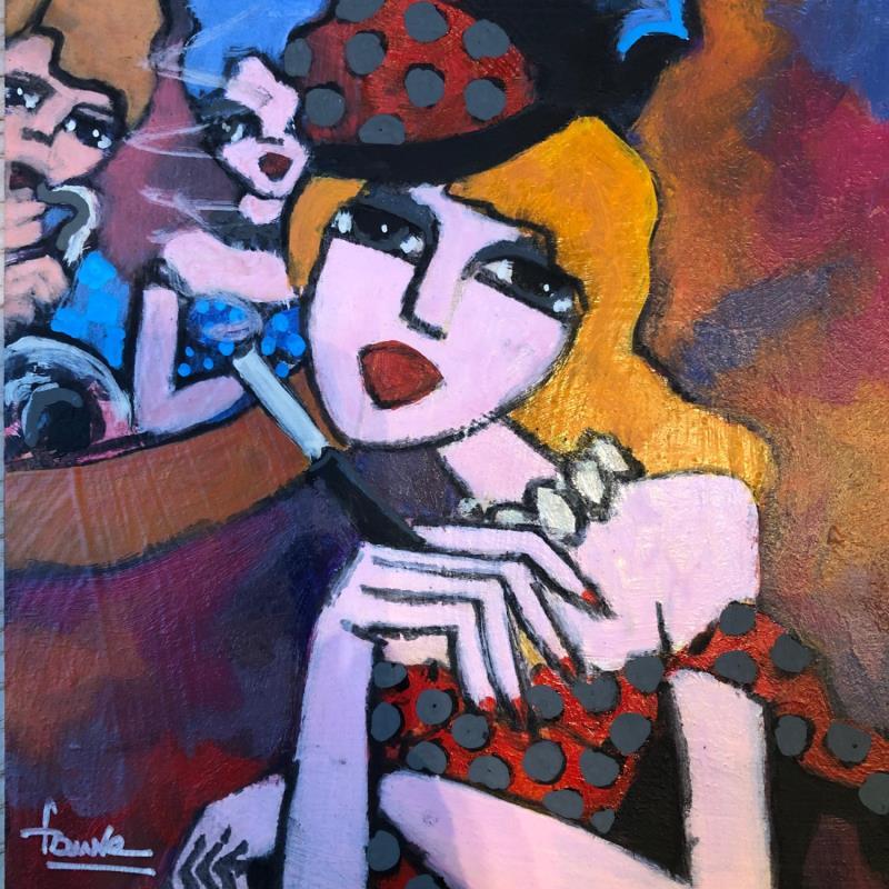 Gemälde Rousse au chapeau à pois von Fauve | Gemälde Figurativ Acryl Alltagsszenen