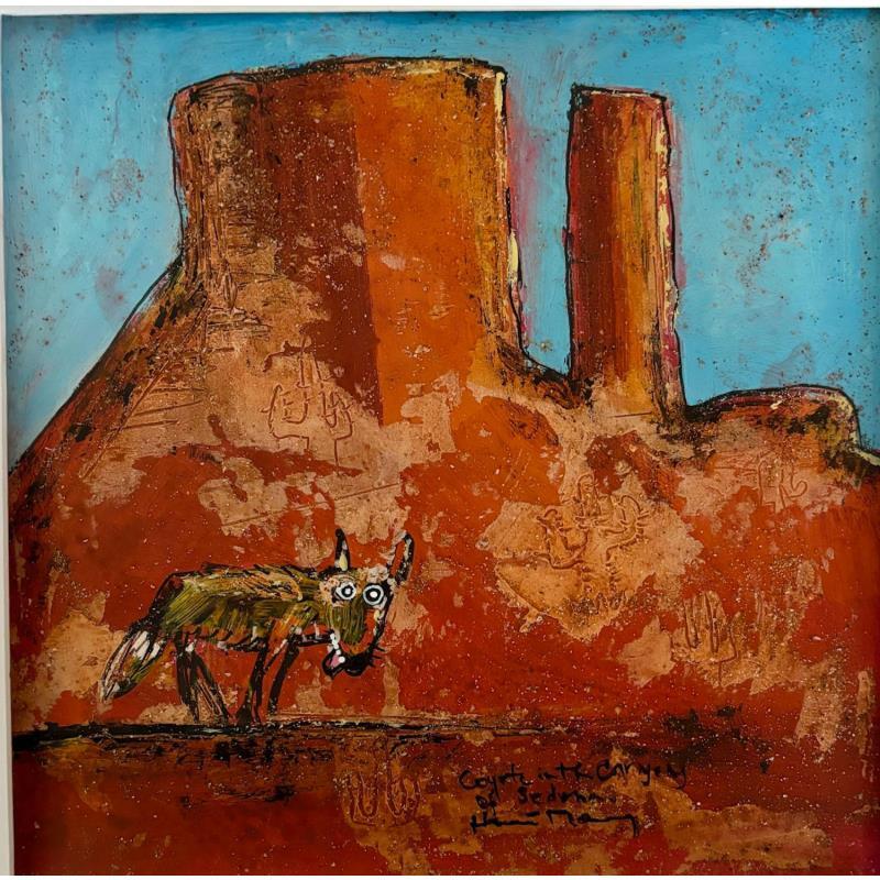 Painting Laughing coyote by Maury Hervé | Painting Raw art Acrylic, Ink, Pigments, Sand Animals