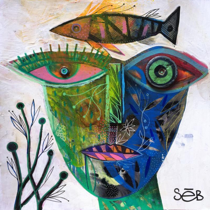 Painting Omama'O by Seb | Painting Raw art Acrylic Animals, Nature, Portrait