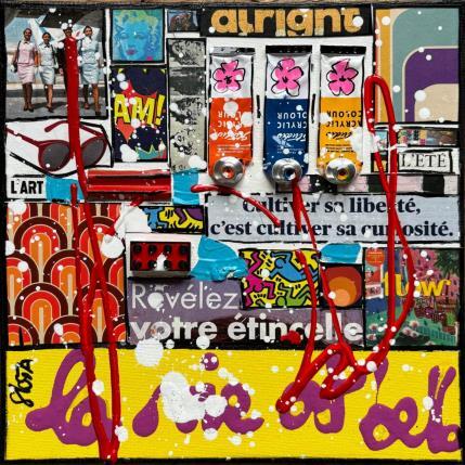 Painting La vie est belle ! (jaune) by Costa Sophie | Painting Pop-art Acrylic, Gluing, Upcycling